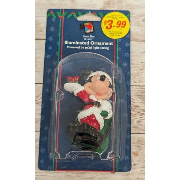 Mickey Mouse Illuminated Ornament 1998 Santa's Best EZ Light Set of 2 Christmas - Picture 3 of 9